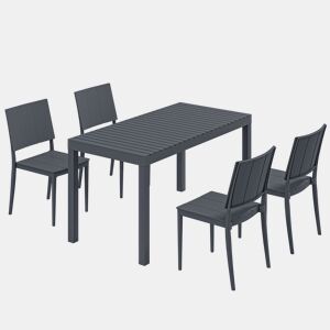 Outsunny Conjunto de Mesa e Cadeiras de Jardim 5 Peças, Mobiliário de Exterior com Mesa de Ripas, 4 Cadeiras Empilháveis, Estrutura Metálica para 4 Pessoas, para Pátio, Terraço, Cinzento Escuro