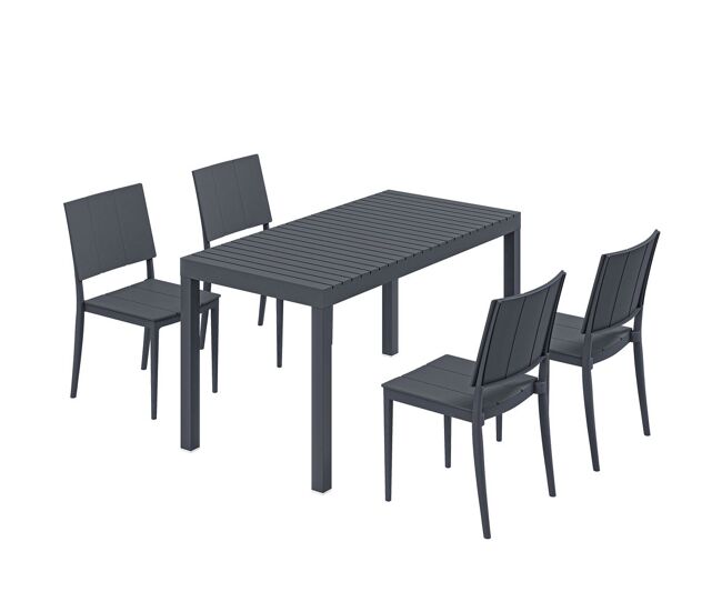 Outsunny conjunto de mesa y sillas jardín de 5 piezas, muebles jardín exterior con mesa de tablero ranurado, 4 sillas apilables, marco metálico para 4