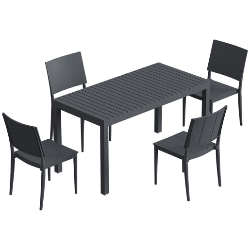 Outsunny Conjunto de Mesa e Cadeiras de Jardim 5 Peças, Mobiliário de Exterior com Mesa de Ripas, 4 Cadeiras Empilháveis, Estrutura Metálica para 4 Pessoas, para Pátio, Terraço, Cinzento Escuro