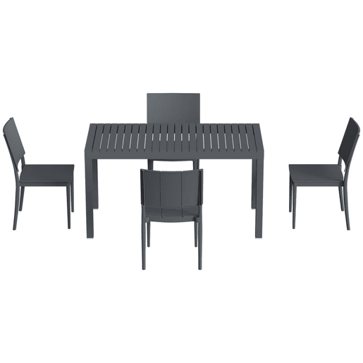 Outsunny Conjunto de Mesa e Cadeiras de Jardim 5 Peças, Mobiliário de Exterior com Mesa de Ripas, 4 Cadeiras Empilháveis, Estrutura Metálica para 4 Pessoas, para Pátio, Terraço, Cinzento Escuro