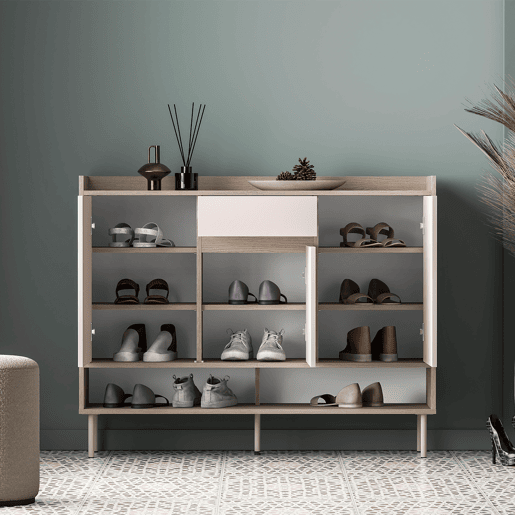 Móvel sapatos 3 portas 1 gaveta Alos Caxemira e Madeira