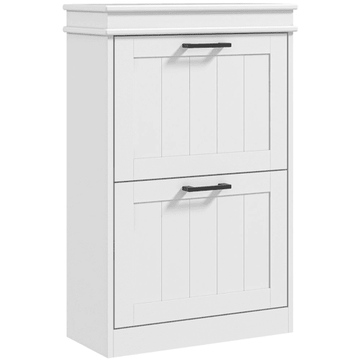 HOMCOM Sapateira Estreita com 2 Portas Rebatíveis, Sapateira de Entrada com Prateleiras Ajustáveis, para 10 Pares de Sapatos, Para Corredor, Espaços Pequenos, Branco