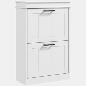 HOMCOM Sapateira Estreita com 2 Portas Rebatíveis, Sapateira de Entrada com Prateleiras Ajustáveis, para 10 Pares de Sapatos, Para Corredor, Espaços Pequenos, Branco