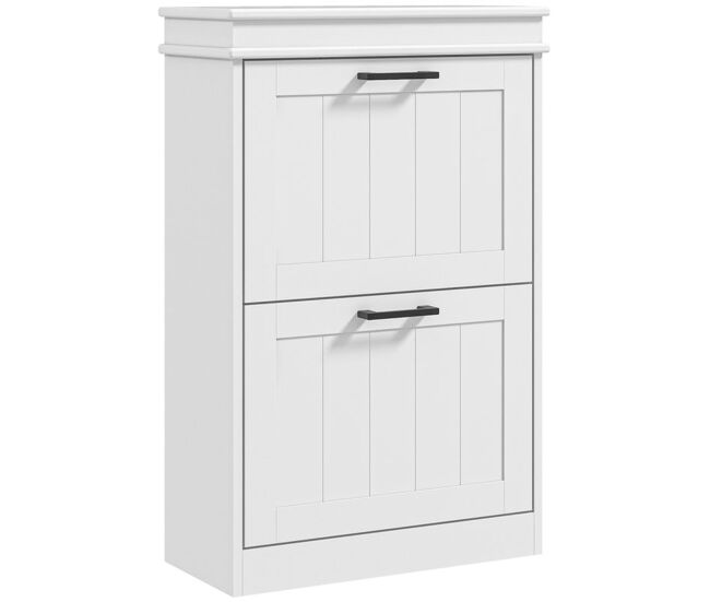 Homcom zapatero estrecho con 2 puertas abatibles, zapatero entrada recibidor, estantes ajustables, para 10-12 pares de zapatos, para pasillo, espacios reducidos, blanco