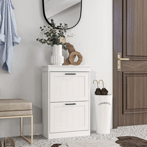 HOMCOM Sapateira Estreita com 2 Portas Rebatíveis, Sapateira de Entrada com Prateleiras Ajustáveis, para 10 Pares de Sapatos, Para Corredor, Espaços Pequenos, Branco