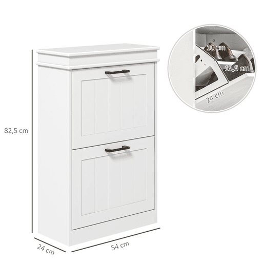 HOMCOM Sapateira Estreita com 2 Portas Rebatíveis, Sapateira de Entrada com Prateleiras Ajustáveis, para 10 Pares de Sapatos, Para Corredor, Espaços Pequenos, Branco