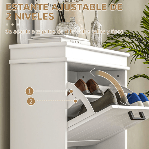 HOMCOM Sapateira Estreita com 2 Portas Rebatíveis, Sapateira de Entrada com Prateleiras Ajustáveis, para 10 Pares de Sapatos, Para Corredor, Espaços Pequenos, Branco