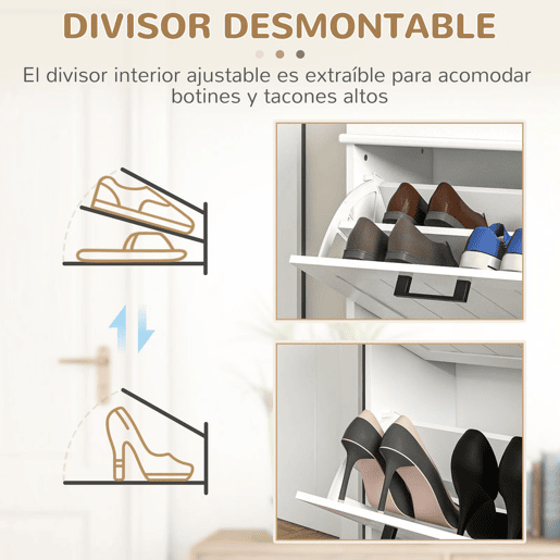HOMCOM Sapateira Estreita com 2 Portas Rebatíveis, Sapateira de Entrada com Prateleiras Ajustáveis, para 10 Pares de Sapatos, Para Corredor, Espaços Pequenos, Branco