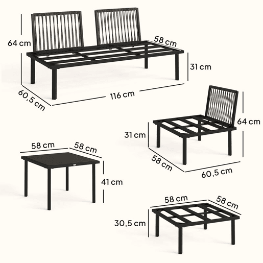 Outsunny Conjunto de Móveis de Jardim Exterior de 6 Peças Sofá Modular em Forma de L com Sofá de 2 Lugares, Módulo de Canto, 2 Assentos, Apoio para Pés e Mesa com Vidro Temperado, Cinzento Claro