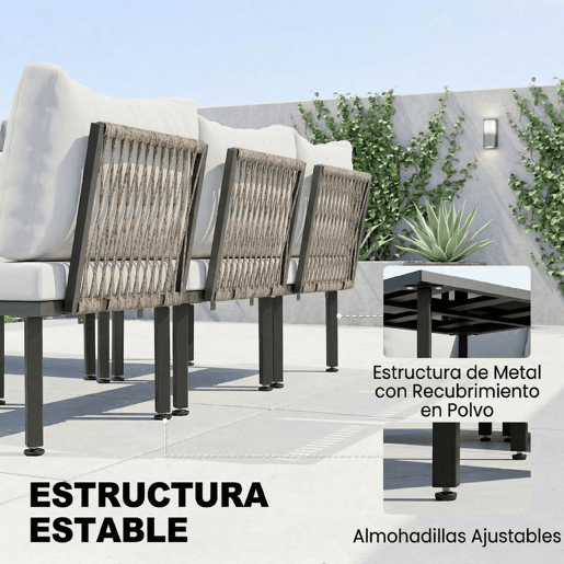 Outsunny Conjunto de Móveis de Jardim Exterior de 6 Peças Sofá Modular em Forma de L com Sofá de 2 Lugares, Módulo de Canto, 2 Assentos, Apoio para Pés e Mesa com Vidro Temperado, Cinzento Claro