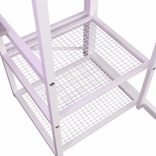 Cama alta 140x200 cm - estrutura metálica com faixa de luz LED, tomada integrada, cabide, secretária, prateleiras e espaço de arrumação na parte inferior - branco