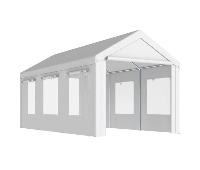 Outsunny carpa garaje portátil 3x6 m garaje exterior para coche impermeable con 2 puertas enrollables y 6 ventanas malla altura ajustable marco acero galvanizado upf30+ cobertizo de almacenaje blanco