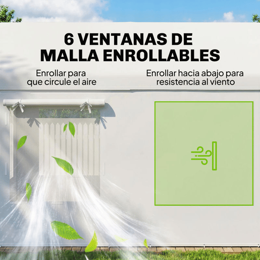 Outsunny Abrigo de Garagem Portátil 3x6 m Impermeável para Carro com 2 Portas Enroláveis e 6 Janelas em Rede, Altura Ajustável, Estrutura em Aço Galvanizado, UPF30+, Telheiro de Armazenamento Branco