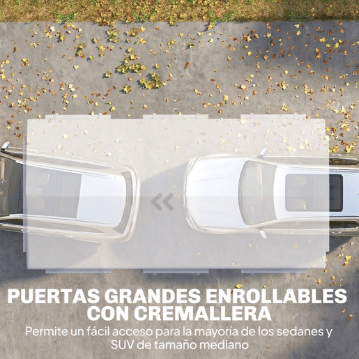 Outsunny Abrigo de Garagem Portátil 3x6 m Impermeável para Carro com 2 Portas Enroláveis e 6 Janelas em Rede, Altura Ajustável, Estrutura em Aço Galvanizado, UPF30+, Telheiro de Armazenamento Branco
