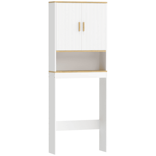 HOMCOM Estante para Casa de Banho sobre Sanita, Móvel Organizador de 3 Níveis com Prateleira Aberta, 2 Portas e Prateleira Ajustável, 64x20x170,5 cm, Branco