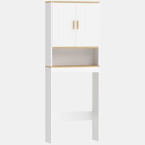 HOMCOM Estante para Casa de Banho sobre Sanita, Móvel Organizador de 3 Níveis com Prateleira Aberta, 2 Portas e Prateleira Ajustável, 64x20x170,5 cm, Branco