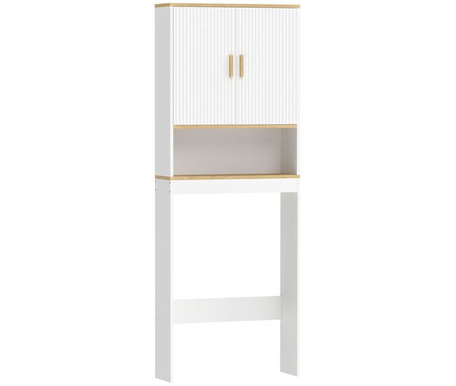 Homcom estantería para baño sobre inodoro, mueble organizador de baño de 3 niveles con estante abierto, 2 puertas y estante ajustable, 64x20x170,5 cm,