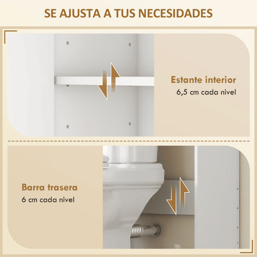 HOMCOM Estante para Casa de Banho sobre Sanita, Móvel Organizador de 3 Níveis com Prateleira Aberta, 2 Portas e Prateleira Ajustável, 64x20x170,5 cm, Branco