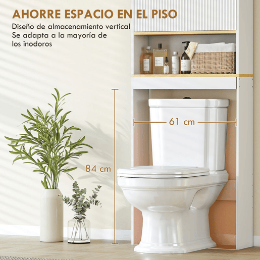 HOMCOM Estante para Casa de Banho sobre Sanita, Móvel Organizador de 3 Níveis com Prateleira Aberta, 2 Portas e Prateleira Ajustável, 64x20x170,5 cm, Branco