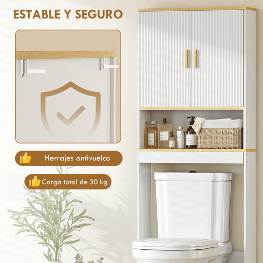 HOMCOM Estante para Casa de Banho sobre Sanita, Móvel Organizador de 3 Níveis com Prateleira Aberta, 2 Portas e Prateleira Ajustável, 64x20x170,5 cm, Branco