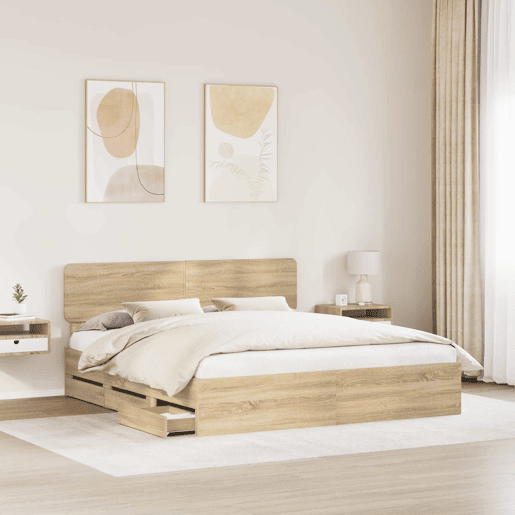 Estrutura da Cama de casal moderno com cabeceira Carvalho Sonoma 200 x 200 cm
