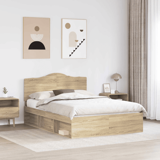 Estrutura da Cama de casal moderno com cabeceira Carvalho Sonoma 150 x 200 cm
