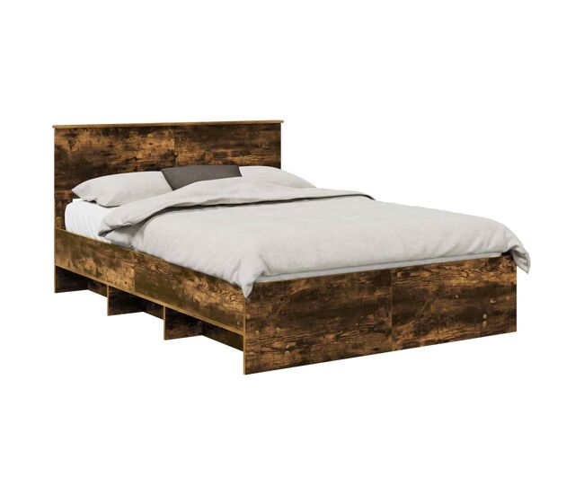 Estructura de cama matrimonial estilo con cabecera roble ahumado 160 x 200 cm