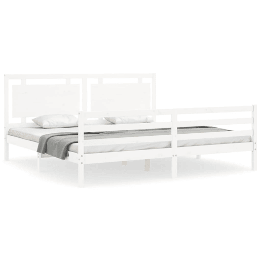Estrutura de Cama de casal moderno com cabeceira 200x200cm madeira maciça branco