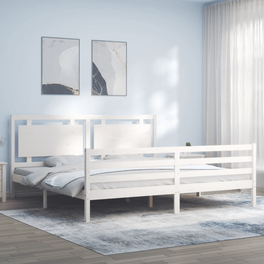 Estrutura de Cama de casal moderno com cabeceira 200x200cm madeira maciça branco