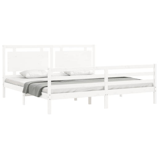 Estrutura de Cama de casal moderno com cabeceira 200x200cm madeira maciça branco