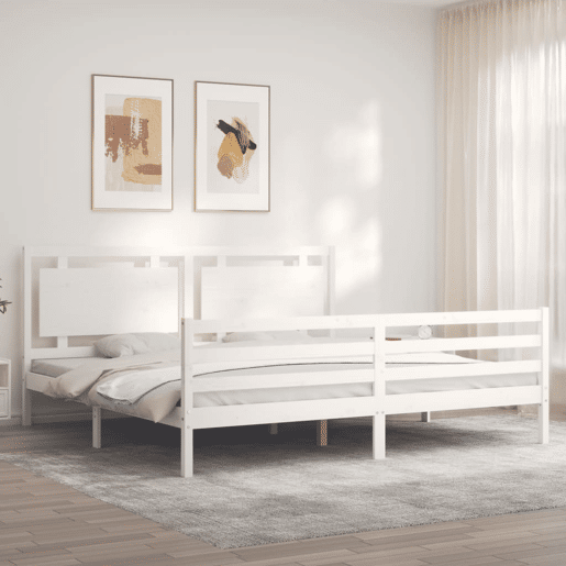 Estrutura de Cama de casal moderno com cabeceira 200x200cm madeira maciça branco