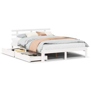 Estrutura de Cama de casal moderno com gavetas - 135x190 cm pinho maciço branco