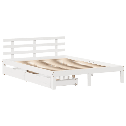 Estrutura de Cama de casal moderno com gavetas - 135x190 cm pinho maciço branco