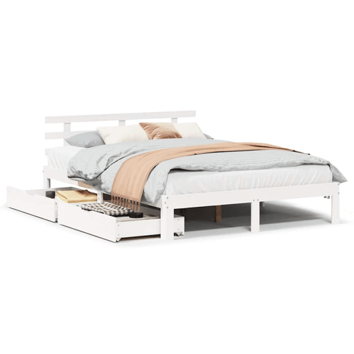 Estrutura De Cama De Casal Moderno c gavetas - 140x200 cm pinho maciço branco