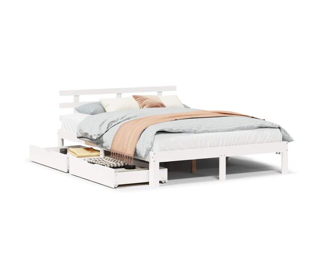 Estructura de cama Doble matrimonial con cajones madera de pino blanca 140x200 cm