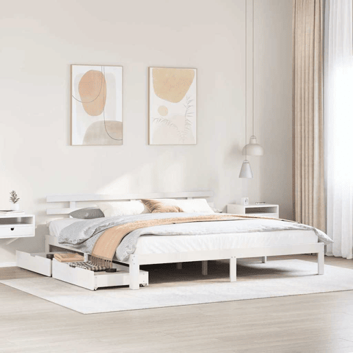 Estrutura de Cama de casal simple c gavetas 180x200 cm pinho maciça branco Estrutura de Cama de casal simple c gavetas 180x200 cm pinho maciça branco