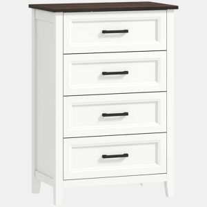 HOMCOM Cómoda 4 Gavetas Cómoda de Dormitório Estreita e Alta com Bancada com Efeito Madeira Cómoda para Espaços Reduzidos 60x35x87 cm Branco