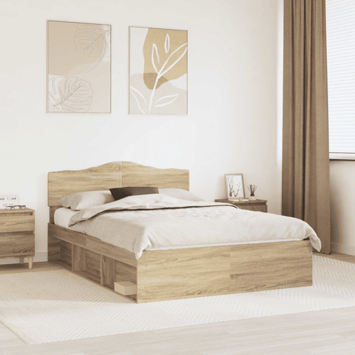 Estrutura da Cama de casal moderno com cabeceira Carvalho Sonoma 150 x 200 cm