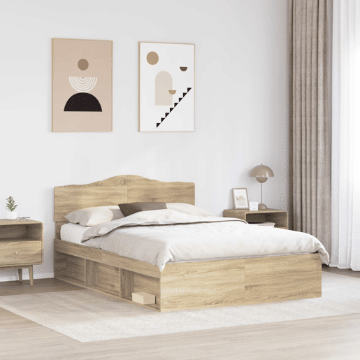 Estrutura da Cama de casal moderno com cabeceira Carvalho Sonoma 150 x 200 cm