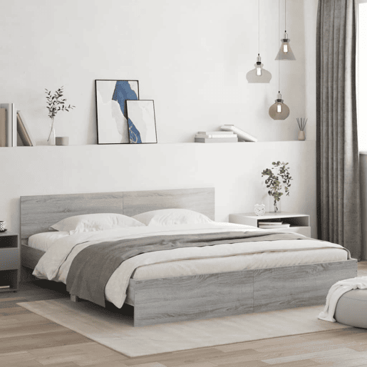 Estrutura de Cama de casal moderno com cabeceira 160x200 cm cinzento sonoma