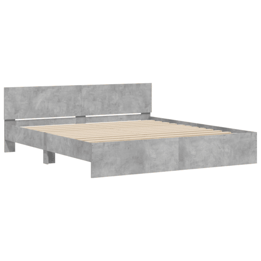 Estrutura de cama de casal cabeceira e luzes LED - 200x200cm cinzento cimento