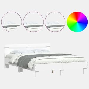 Estrutura de Cama de casal para adultos c cabeceira e luzes LED 150x200 cm branco