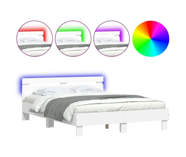 Estructura de cama doble matrimonial con cabecero y luces led blanco 150x200 cm