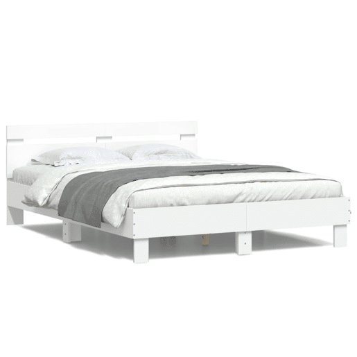 Estrutura de Cama de casal para adultos c cabeceira e luzes LED 150x200 cm branco