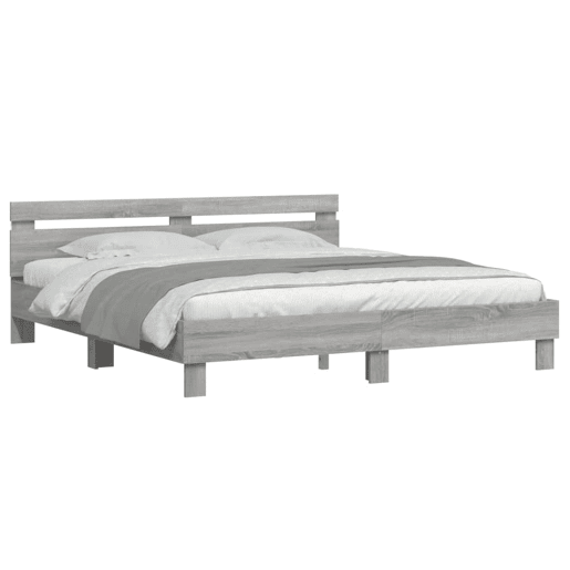 Estrutura de cama de casal c cabeceiraluzes LED - 200x200cm cinzento sonoma