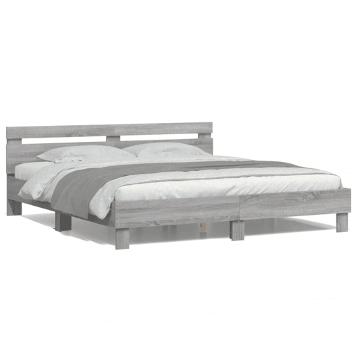 Estrutura de cama de casal c cabeceiraluzes LED - 200x200cm cinzento sonoma