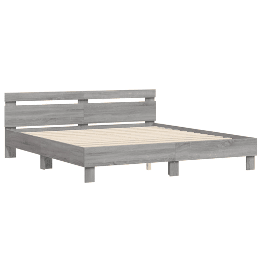 Estrutura de cama de casal c cabeceiraluzes LED - 200x200cm cinzento sonoma