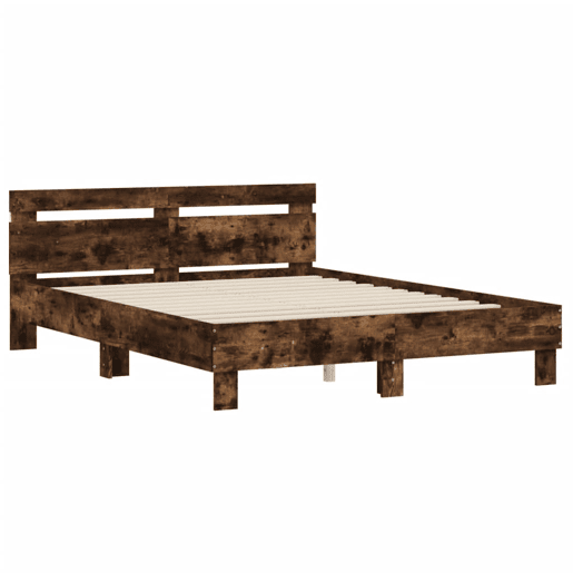 Estrutura Cama de casal simple c cabeceiraluzes LED 150x200cm carvalho fumado