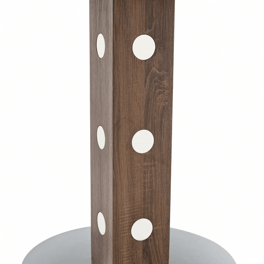 Mesa de jantar redonda de 100 cm - pedestal quadrado, detalhes espelhados, estrutura metálica - nogueira