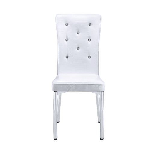 Cadeiras de sala de jantar 2 unidades - Estofamento retro em pele de crocodilo, fivela em cristal, pernas em metal - Branco